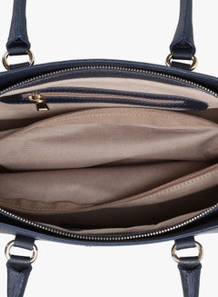 BEVERLY HILLS POLO CLUB Satchel Leather Bag With Zippered Closure Dark Blue  - Image 4