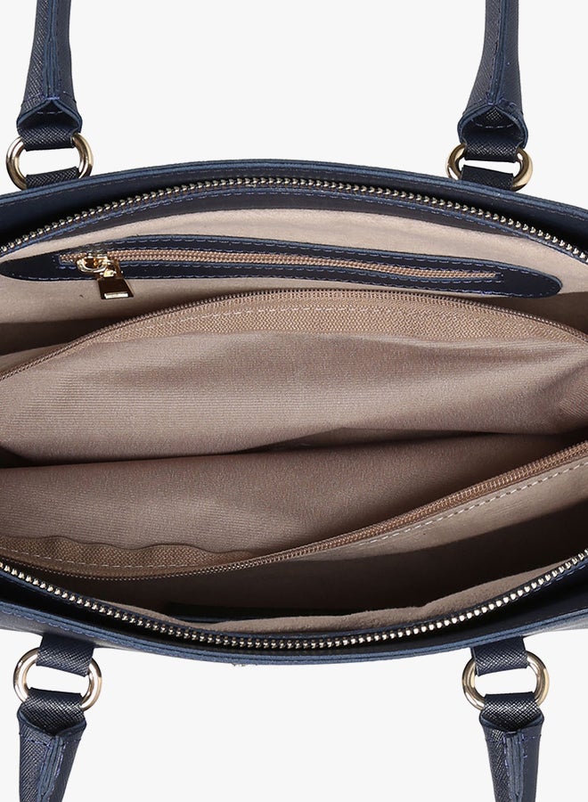 BEVERLY HILLS POLO CLUB - Satchel Leather Bag With Zippered Closure Dark Blue - Image 1