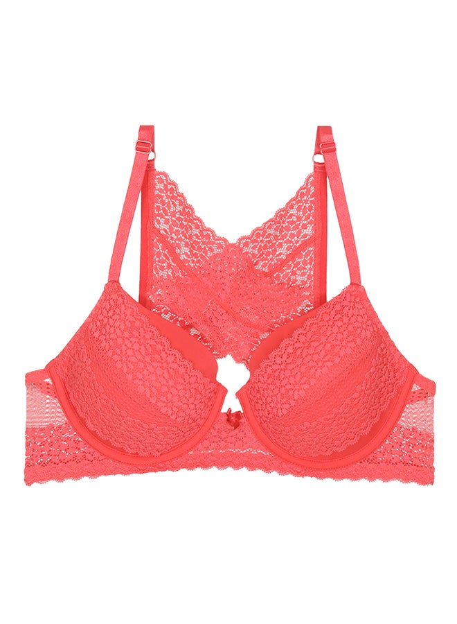 zivame Moroccan Lace Pretty Back Underwired Pushup Bra Coral  - Image 1