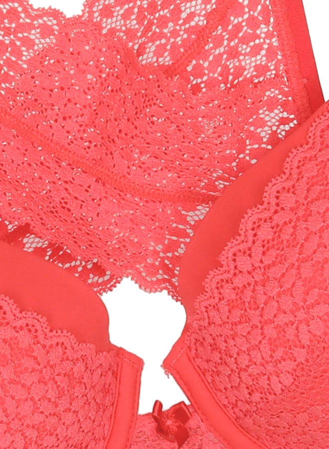 zivame Moroccan Lace Pretty Back Underwired Pushup Bra Coral  - Image 3