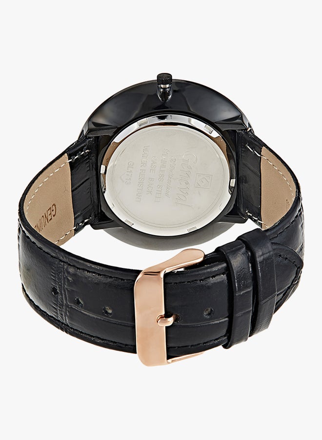 Geneval of Switzerland Men's Water Resistant Leather Analog Watch GL1713BRBB - 45 mm - Black  - Image 2