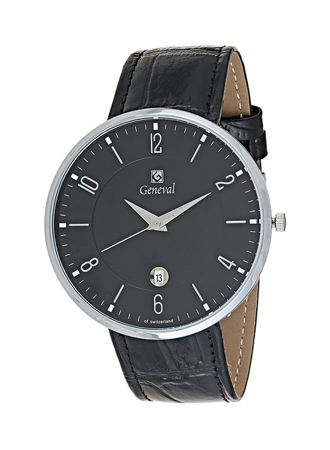 جينيفال من سويسرا ساعة يد بعقارب وسوار من الجلد مقاومة للماء طراز GL1713WBB - مقاس 45 مم - لون أسود للرجال - Image 1