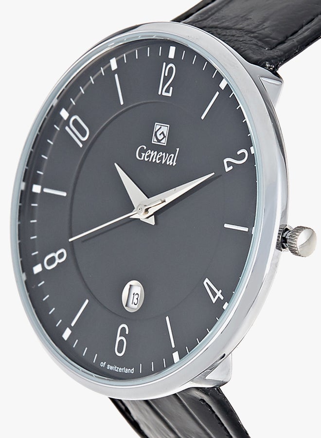 جينيفال من سويسرا ساعة يد بعقارب وسوار من الجلد مقاومة للماء طراز GL1713WBB - مقاس 45 مم - لون أسود للرجال - Image 3