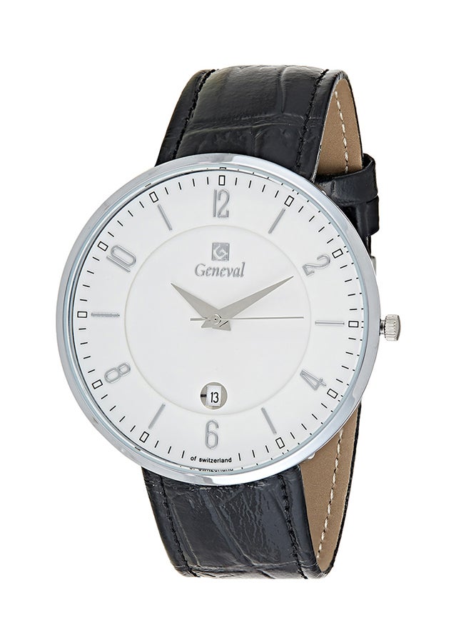 جينيفال من سويسرا ساعة يد بعقارب وسوار من الجلد مقاومة للماء طراز GL1713WWB - مقاس 45 مم - لون أسود للرجال - Image 1