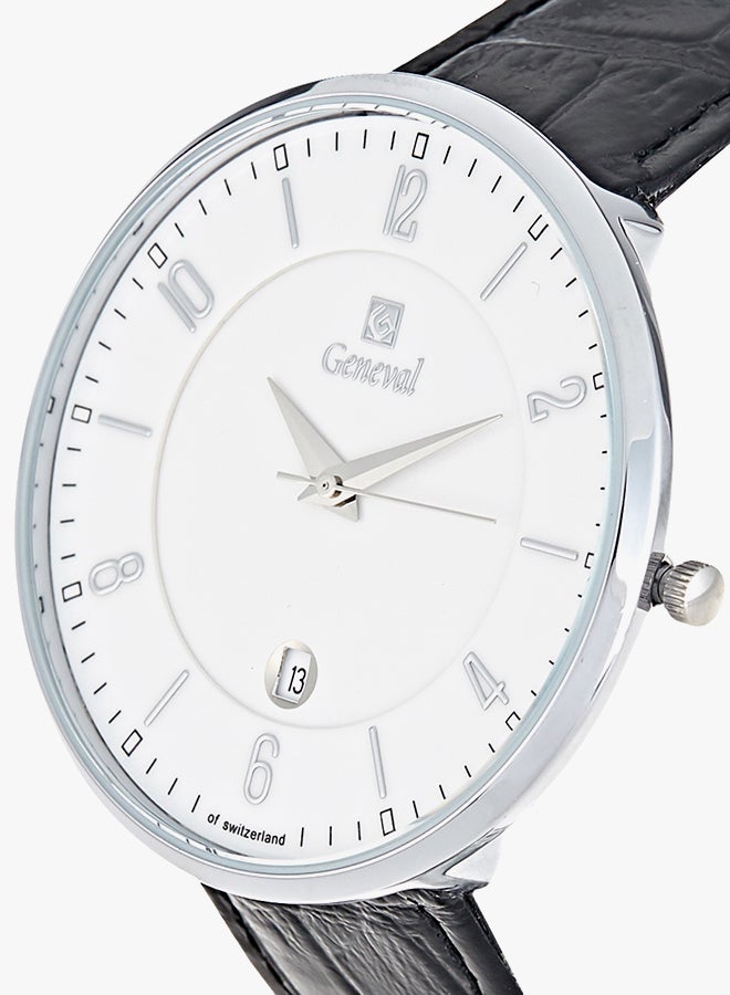 جينيفال من سويسرا ساعة يد بعقارب وسوار من الجلد مقاومة للماء طراز GL1713WWB - مقاس 45 مم - لون أسود للرجال - Image 3