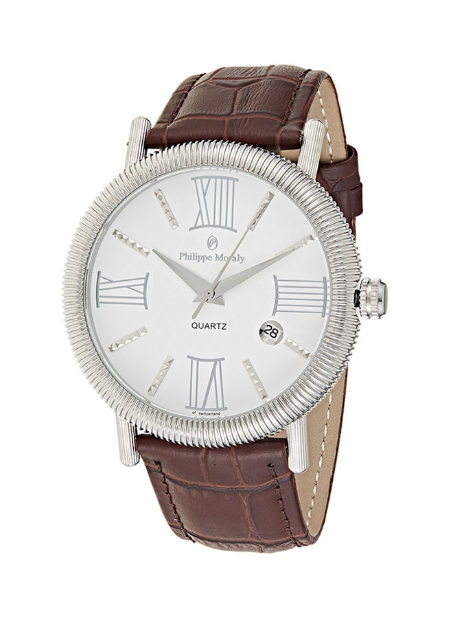 Philippe Moraly Men's Water Resistant Leather Analog Watch L1371WWO - 44 mm - Brown - Image 1