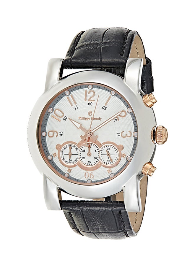 فيليب مورالي ساعة يد بعقارب وسوار من الجلد مقاومة للماء طراز LC1111CRWB - مقاس 44 مم - لون أسود للرجال - Image 1