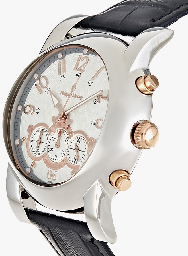 فيليب مورالي ساعة يد بعقارب وسوار من الجلد مقاومة للماء طراز LC1111CRWB - مقاس 44 مم - لون أسود للرجال - Image 3