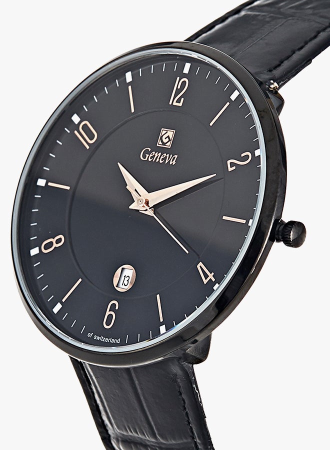 Geneval of Switzerland Men's Water Resistant Leather Analog Watch GL1713BRBB - 45 mm - Black  - Image 3