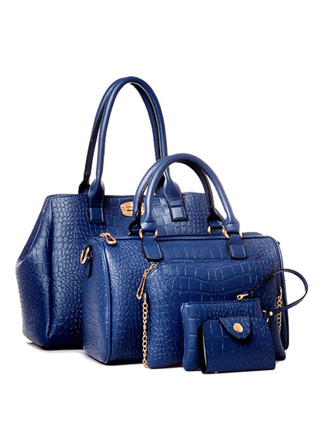 Set Of 5 Crocodile Skin Texture PU Leather Handbag Blue