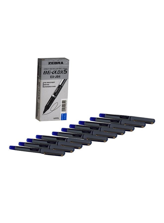 ZEBRA 10-Piece BE-α-DX5 Direct Ink Rollerball Pen Blue/Silver 