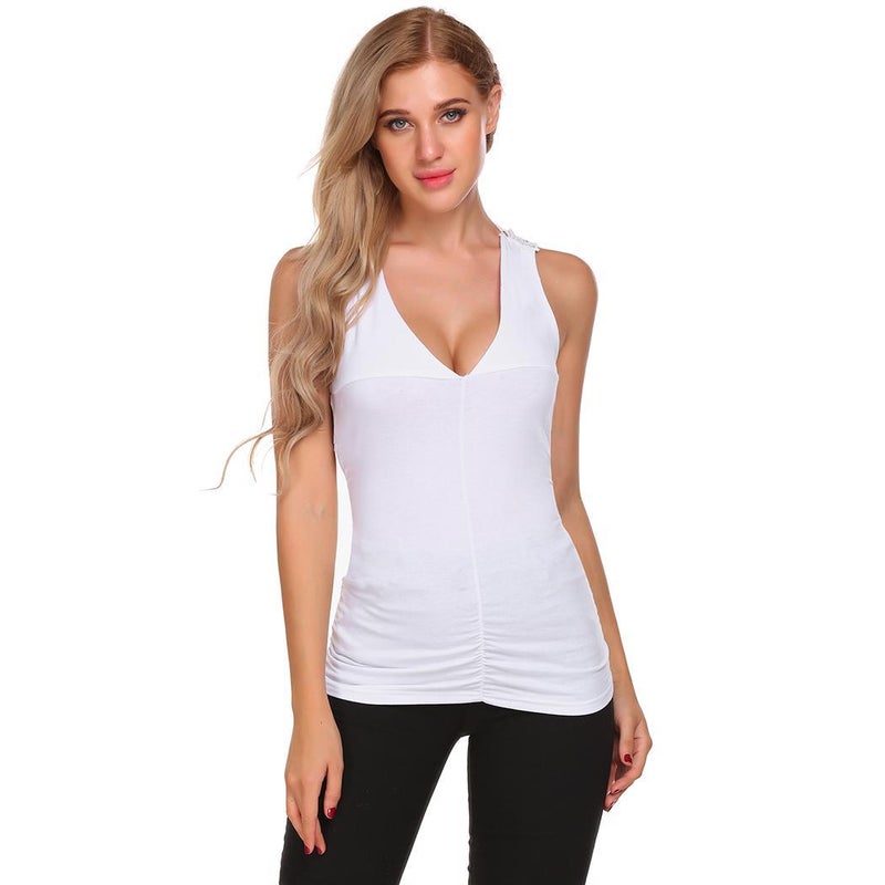Lace Patchwork Ruched Tank Top White - Image 1