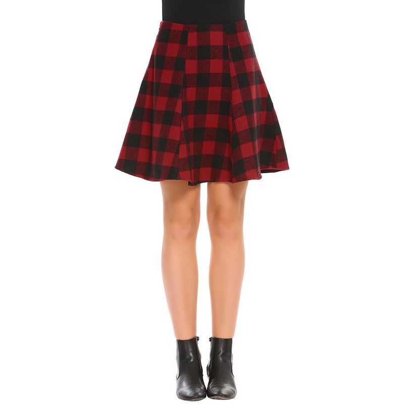 High Waist Plaid A-Line Woolen Skirt Red  - Image 1