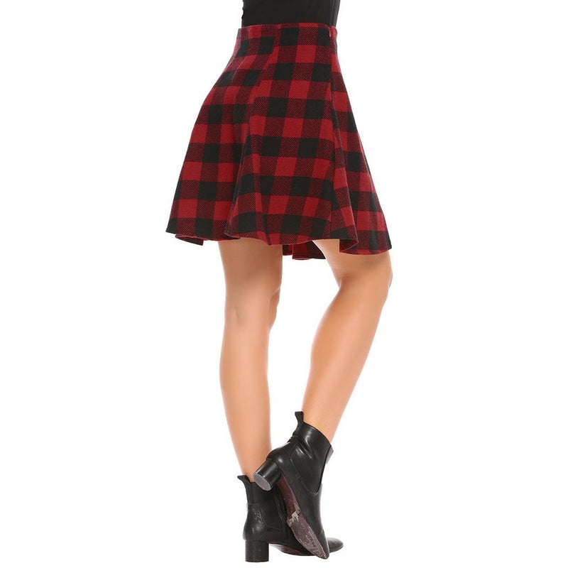 High Waist Plaid A-Line Woolen Skirt Red  - Image 2