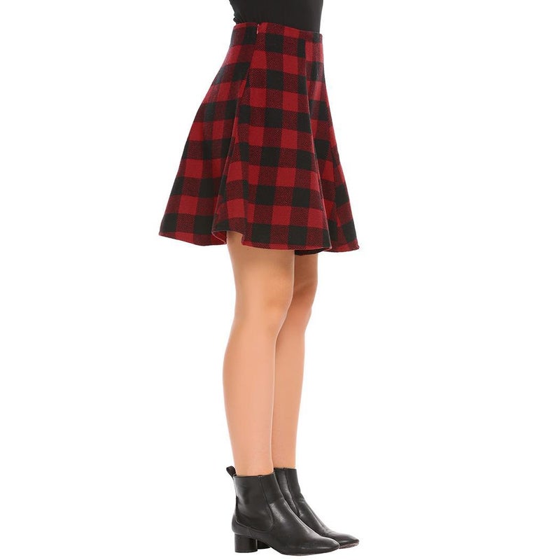 High Waist Plaid A-Line Woolen Skirt Red  - Image 3