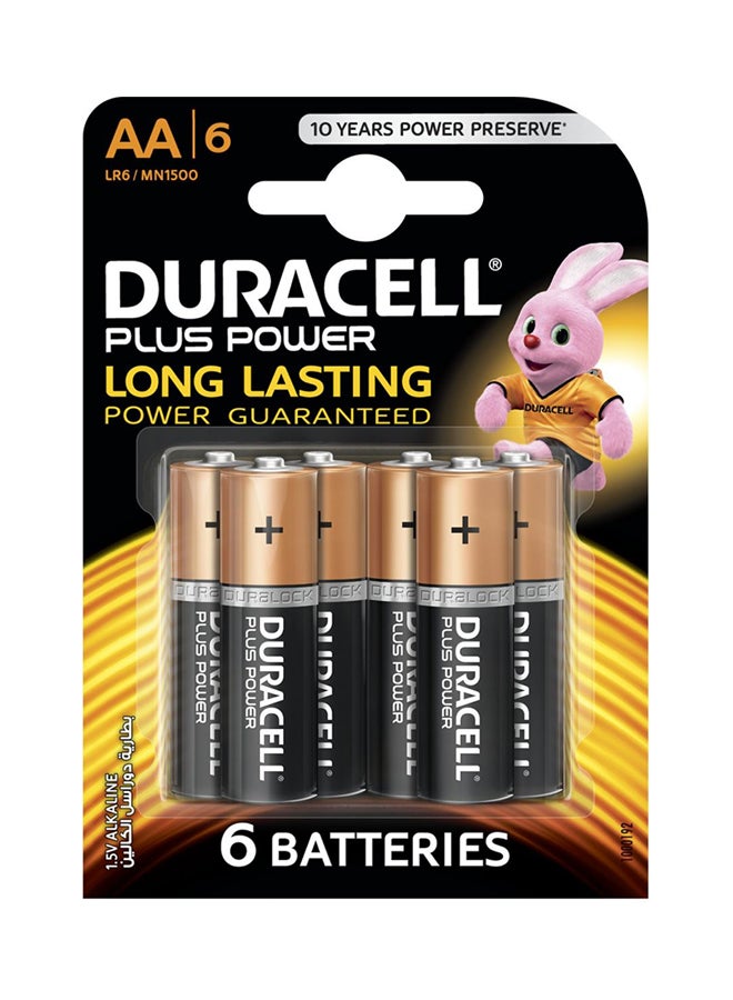 Duracell Pack of 6 AA Plus Power Household Batteries Multicolour