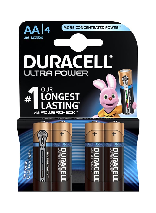 Duracell Pack Of 4 AA Ultra Power Household Batteries Black/Rose Gold