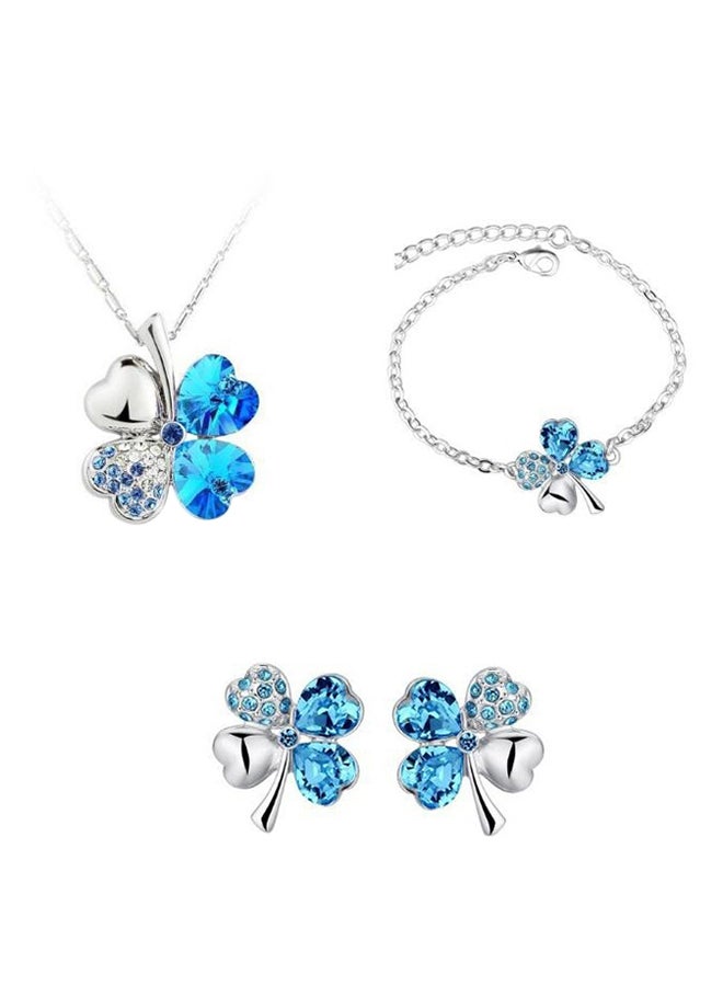 CYTHERIA Austrian Crystal Floating Heart Pendant 4 Leaf Leaves Necklace And Earrings Set 