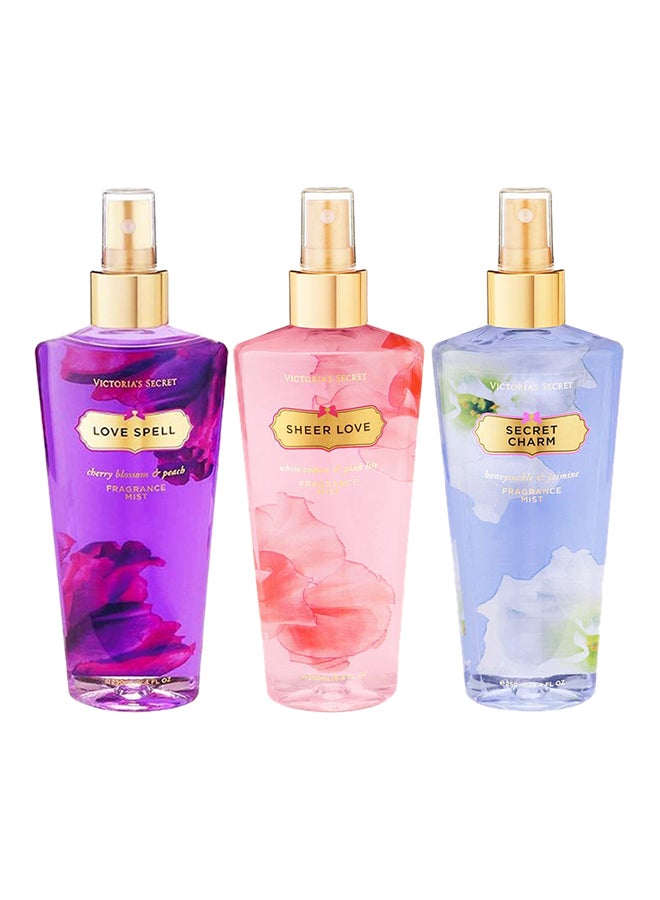 Victoria's Secret 3-Piece Body Mist Gift Set (1 Love Spell Body Mist  250 ml, 1 Sheer Love Body Mist 250ml, 1 Secret Charm Body Mist 250ml)