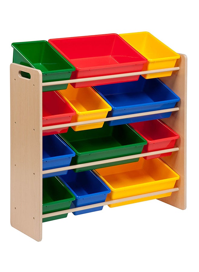 Homesmiths Homesmiths 4-tier Toy Storage Organizer For Kids Beige Color, 12 Multicolor Plastic Bins | Perfect for Home, Play Schools and Kindergarten D39.8Cm x W85.5Cm x H88.3Cm Brown  - Image 1
