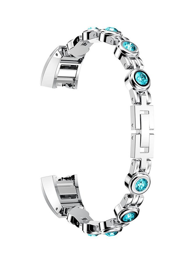 ISank Rhinestone Replacement Strap For Fitbit Alta And Fitbit Alta HR Silver/Blue  - Image 1