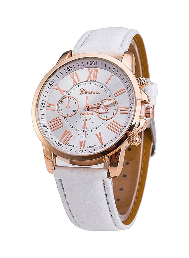 جنيفا ساعة يد بعقارب مقاومة للماء بسوار من الجلد طراز AWNTG-01-W0169 - قياس 37 مم - لون أبيض للنساء