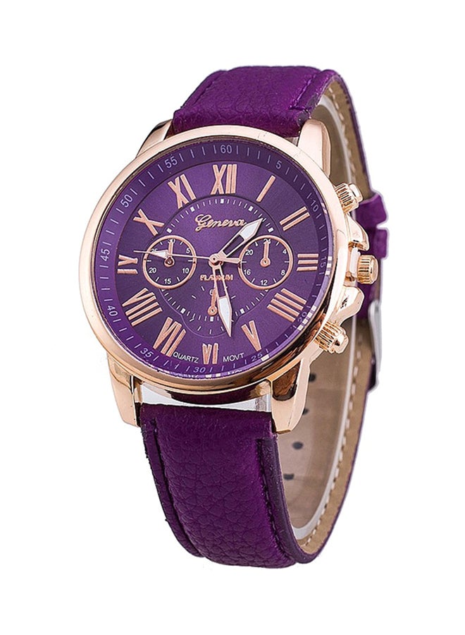 جنيفا ساعة يد بعقارب وسوار من الجلد مقاومة للماء طراز AWNTG-01-W0170 - مقاس 37 مم - لون أرجواني للنساء