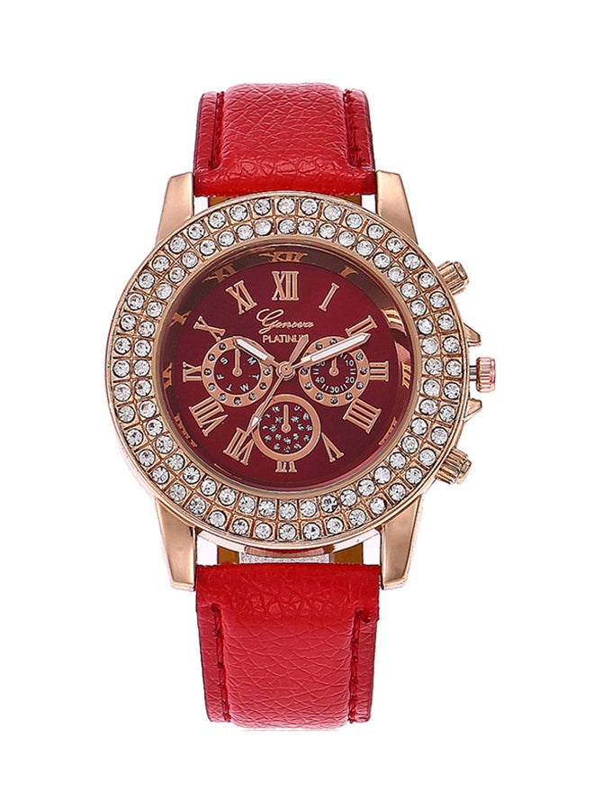 جنيفا ساعة يد بعقارب وسوار من الجلد طراز AWNTG 01 W0432 - قياس 37 مم - لون أحمر للنساء