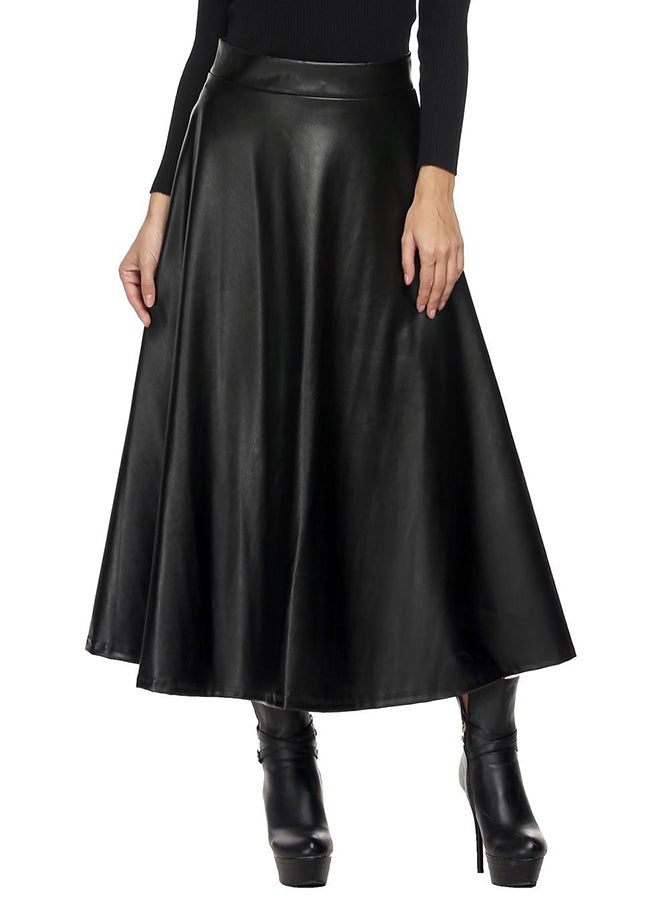 High Waist Skater Flared Pleated Swing Skirt Carbon Black  - Image 1