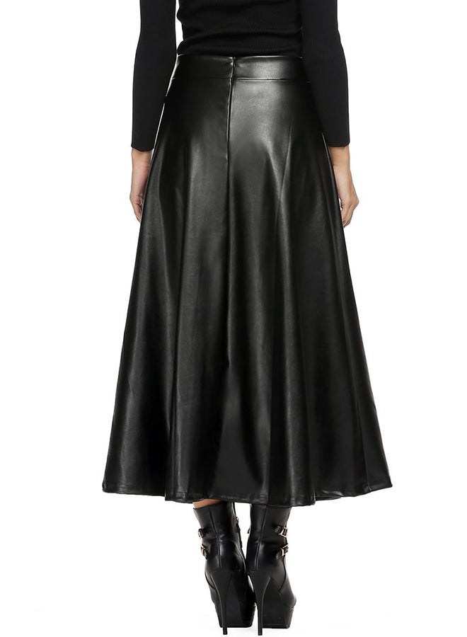 High Waist Skater Flared Pleated Swing Skirt Carbon Black  - Image 2