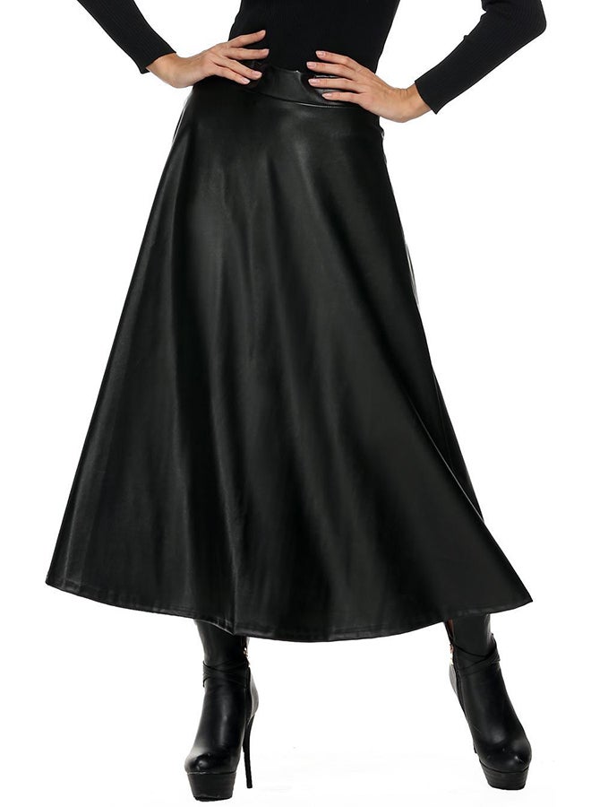 High Waist Skater Flared Pleated Swing Skirt Carbon Black  - Image 3