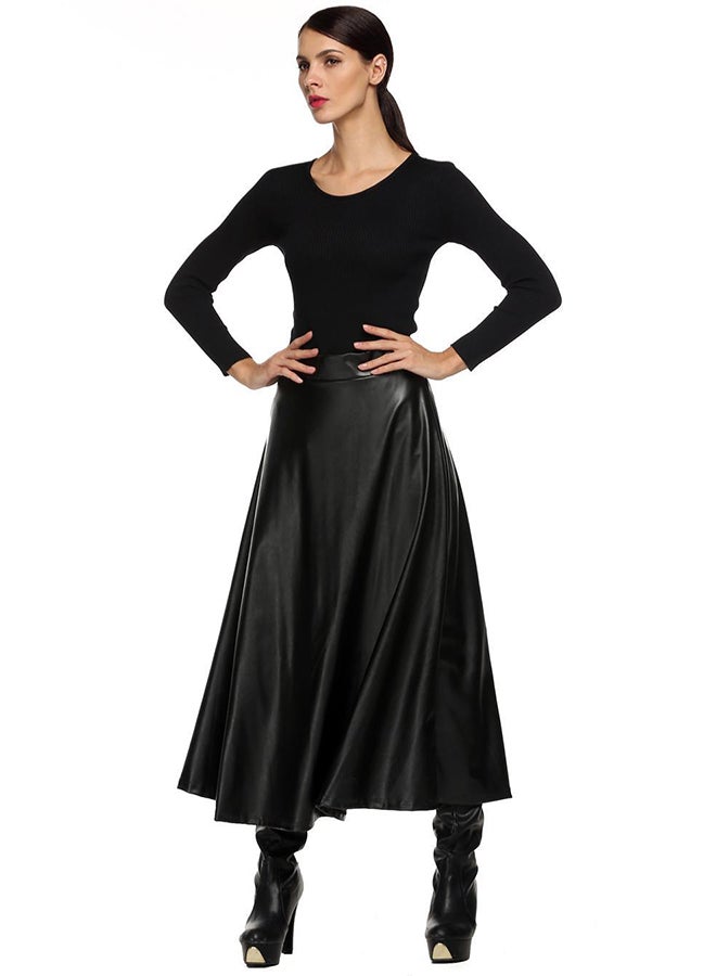 High Waist Skater Flared Pleated Swing Skirt Carbon Black  - Image 5