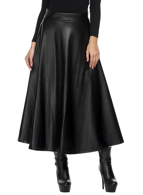 Flared Pleated Maxi Skirt Carbon Black