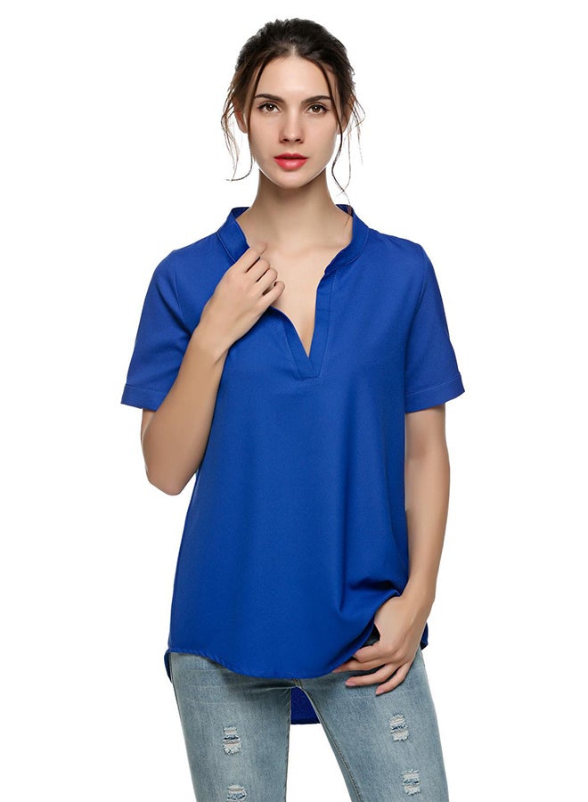 Irregular Hem Solid Loose Blouse Blue - Image 1