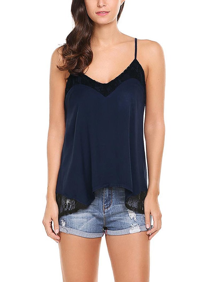Generic - Patchwork Loose Pullover Tank Top Vest Navy Blue - Image 1
