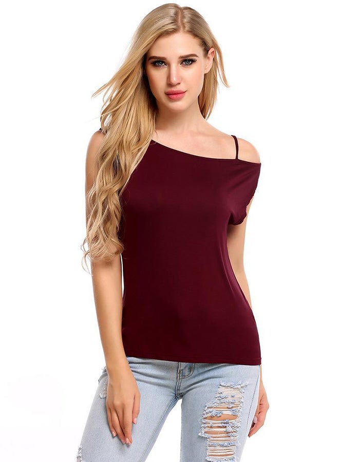 Sleeveless Solid Pullover Casual Tank Top Wine Red - Image 2