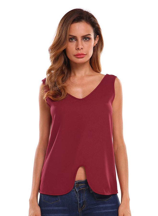 Solid Loose Tank Top Wine Red