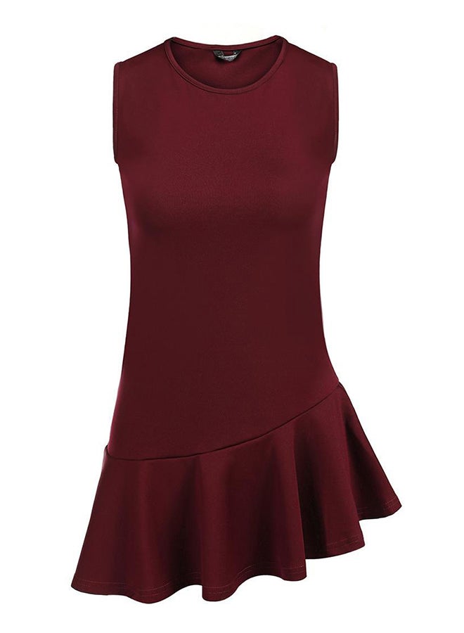 Peplum Sleeveless Solid Tank Top Wine Red