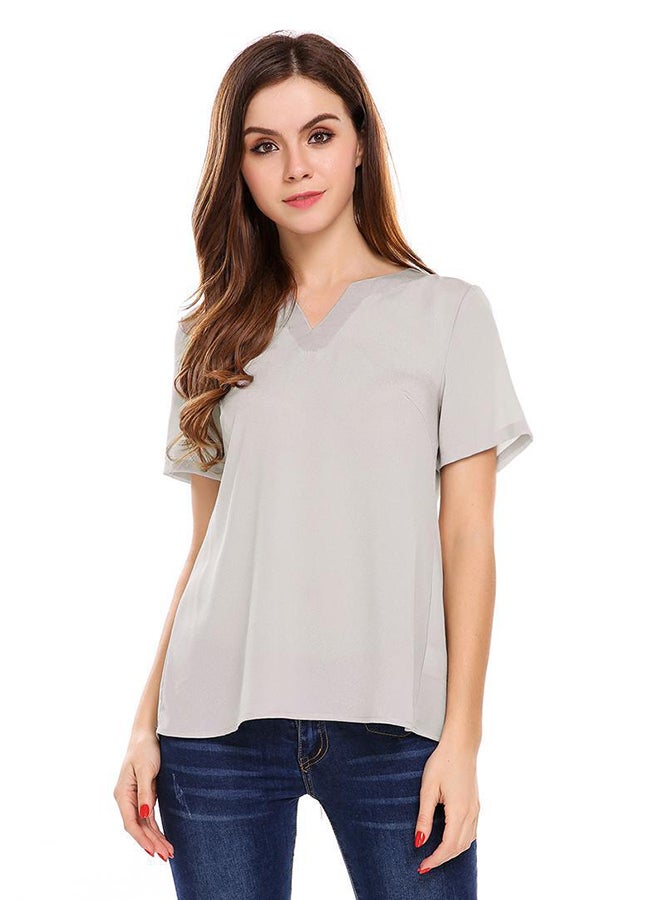 Short Sleeve Solid Loose Top Light Grey