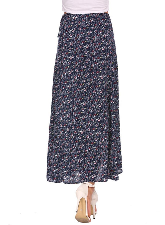 High Waist Floral Split Maxi Long Beach Casual Skirt Royal Blue  - Image 1