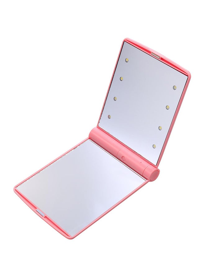 Folding Portable Pocket Mirror With 8 LED Bulbs Pink