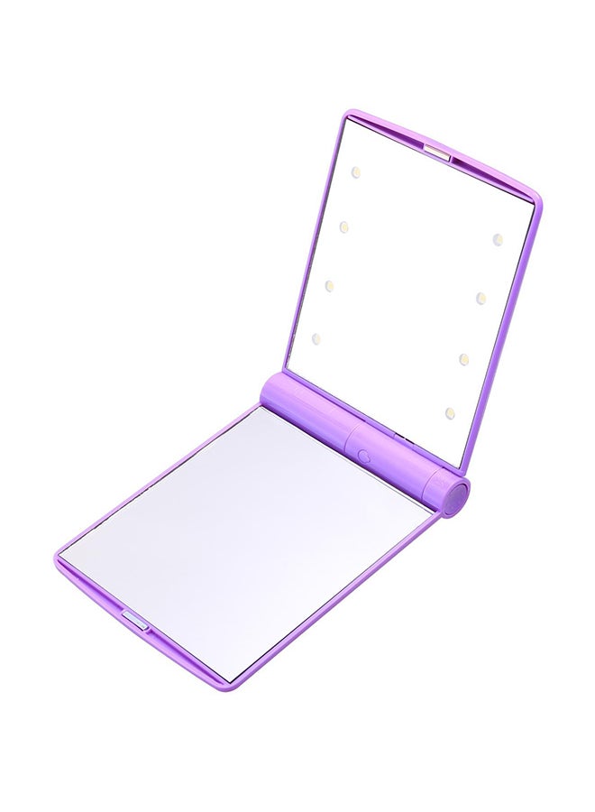 Folding Portable Pocket Mirror With 8 LED Bulbs Purple