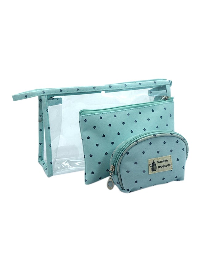 3-Piece Printed Toiletry Makeup Bag Sky Blue