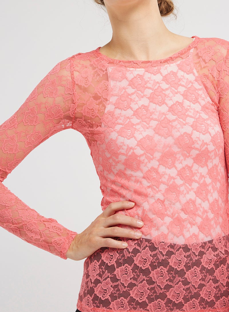 Golden Apple Floral Design Blouse Top Light Pink - Image 4