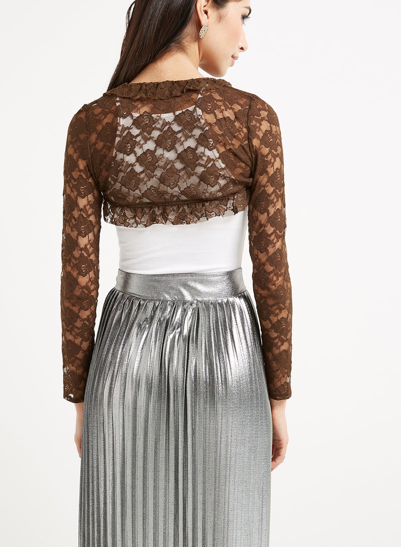 Golden Apple Floral Design Bolero Vest Brown - Image 3