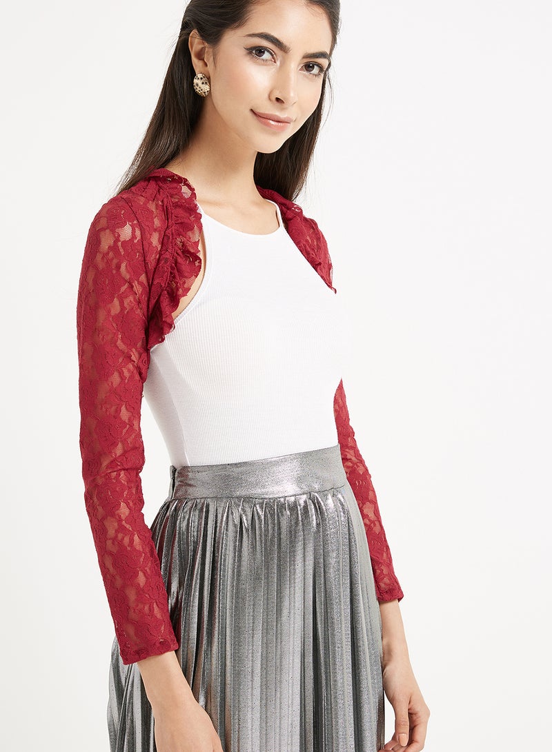 Golden Apple Floral Design Bolero Vest Maroon  - Image 1