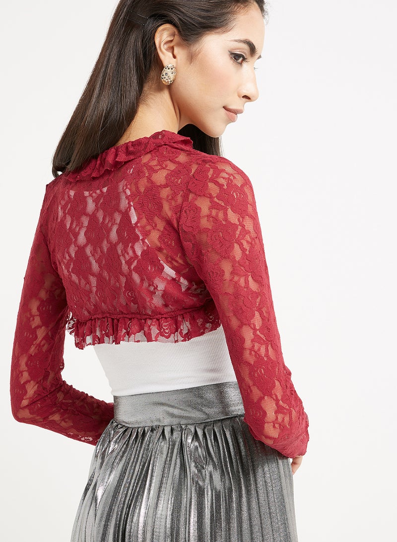 Golden Apple Floral Design Bolero Vest Maroon  - Image 2