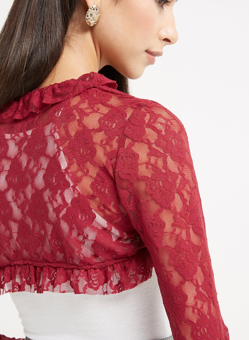 Golden Apple Floral Design Bolero Vest Maroon  - Image 4