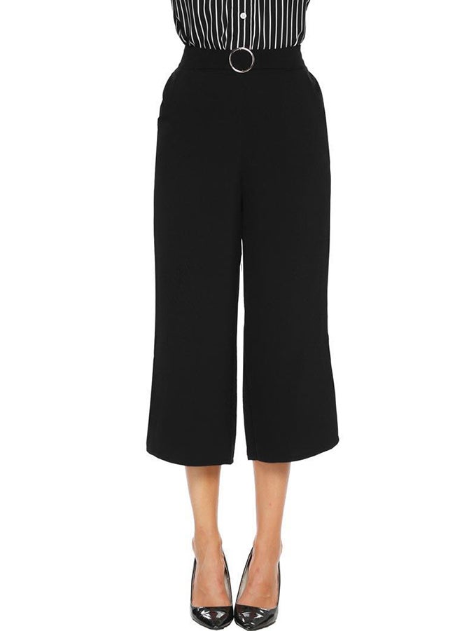 Elastic High Waist Casual Split Wide Leg Pants Black 