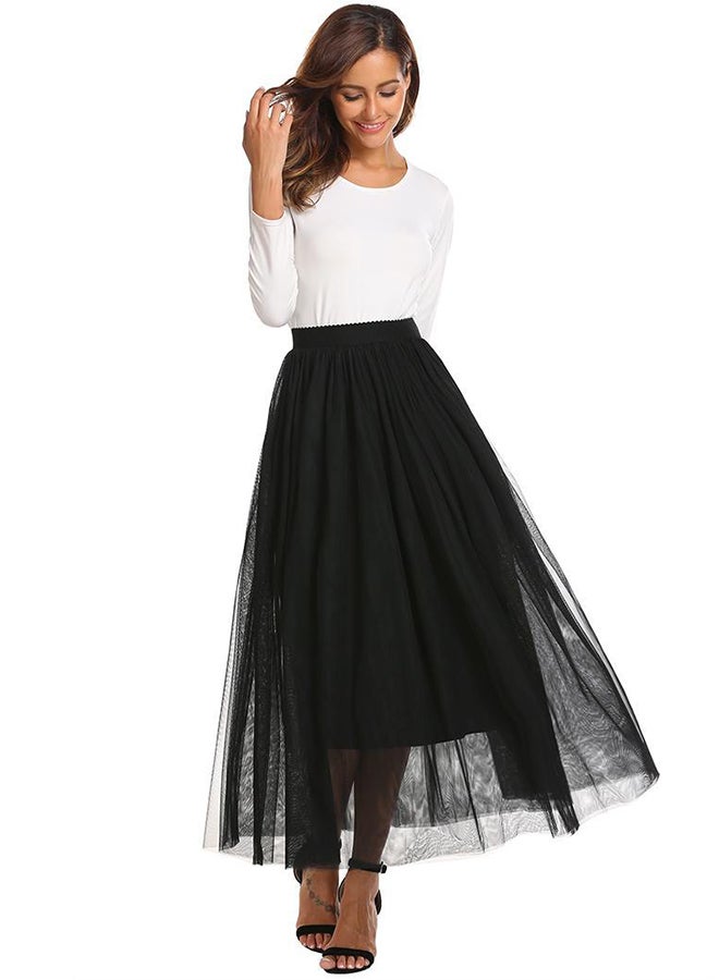 Waist Mesh Large Swing Pleated Skirt Black - v1527684509/N14945287V_1